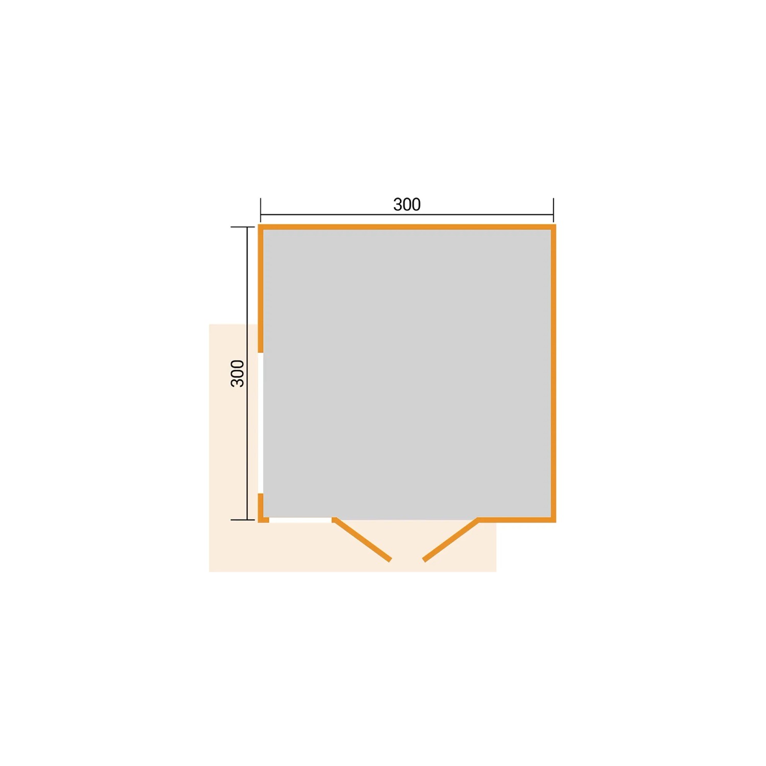 Grundriss Weka Gartenhaus Amberley 300x300 cm, Holz-Gartenhaus mit Doppeltür.