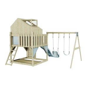 PolarPlay Babyschaukel Lasse eisblau mit Spielturm, Rutsche und Schaukel für Kinder.