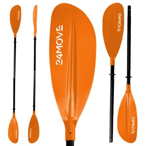24MOVE Doppelpaddel, Aluminium, koralle, 220 cm, verstellbar für Stand-Up Paddling und Kajak.