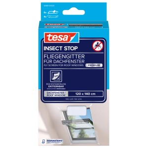 Verpackung des tesa Insect Stop Fliegengitters für Dachfenster, weiße Ausführung.