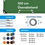 Detailaufnahme Karat Abdeckplane Grün 4x6m: Ösenabstand, Gewichte, Farben, Größen.