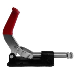 SOTECH Kniehebelspanner mit rotem Griff, verzinktem Stahl und 1136 kg Haltekraft zum Fixieren von Werkstücken.