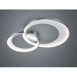 Moderne LED-Deckenlampe Granada von Trio Leuchten in Chrom-Optik mit zwei ineinander verschlungenen Ringen.