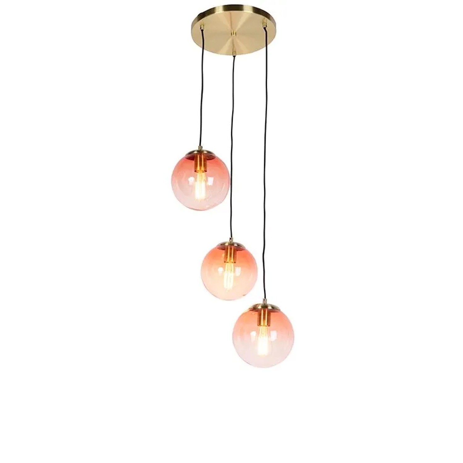 QAZQA Art Deco Hängelampe Messing 45 cm 3-hellrosa Pallon