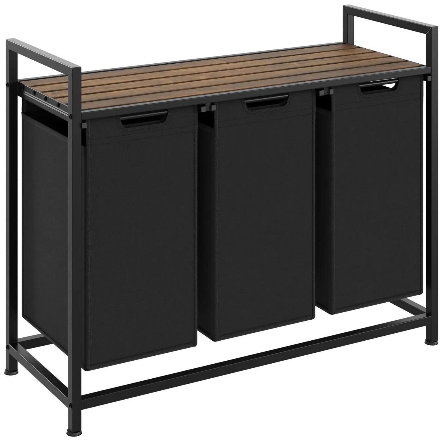 Tectake Wäschesortierer  Industrial Style  2 Oder 3 Ausziehbare Fächer Holz und Stahl 34 x 93 5 x 72 cm 34 x 93 50 x 72 cm Schwarz Braun
