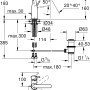 Technische Zeichnung: Grohe Essence Waschtischarmatur M-Size, Maße und Details.