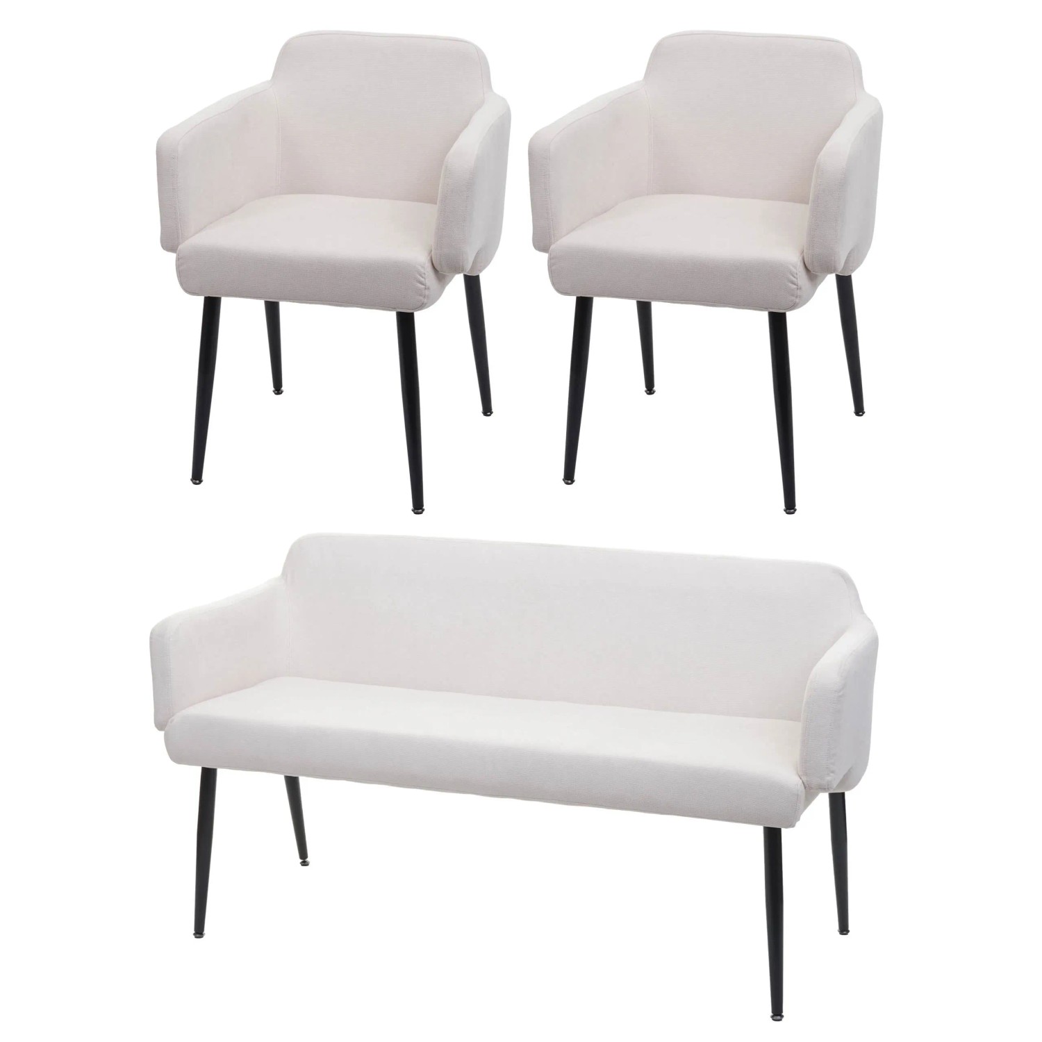 MCW Esszimmer-Set L13 3-teilig 2er-Set Stuhl+Sitzbank Creme-Weiß
