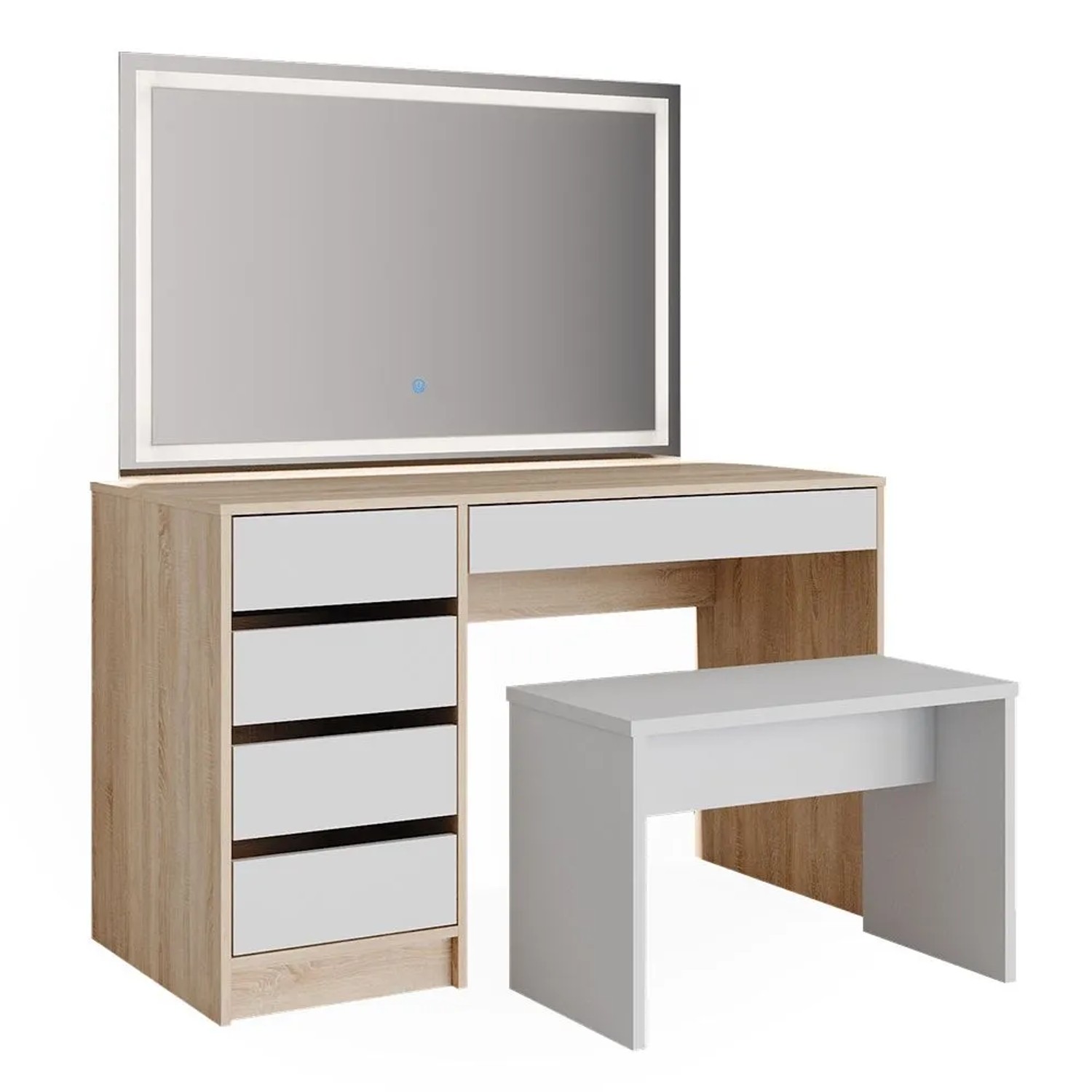 Vicco Schminktisch Sherry Weiß/Sonoma 120 x 145 mit LED-Spiegel und Bank