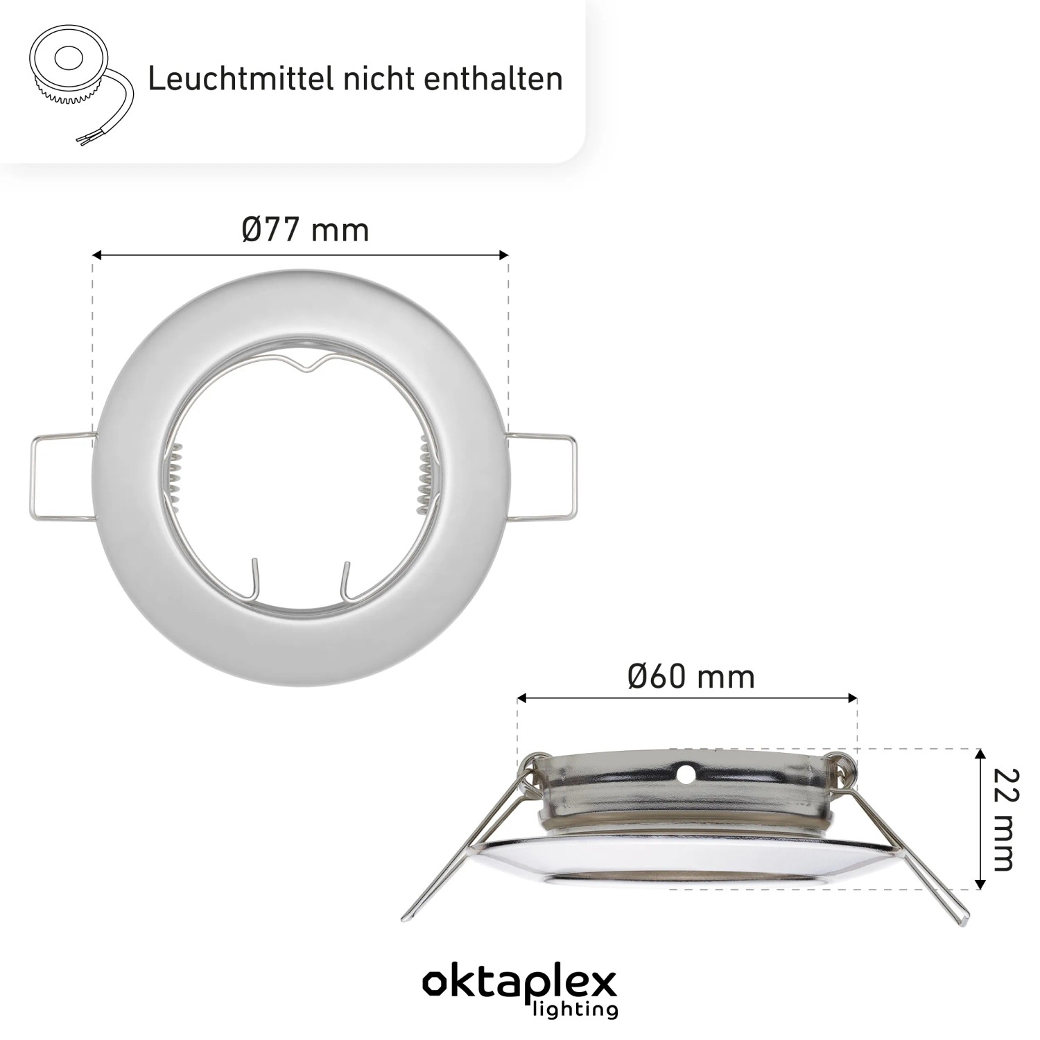 Runder Oktaplex Sedan Einbaurahmen in Chromoptik für LED-Module, Ø77mm. Eleganter Deckenspot für Decken.