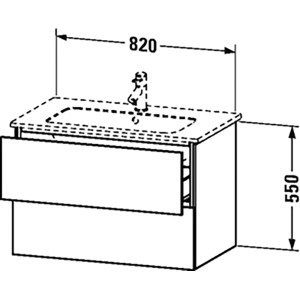 Duravit Waschbeckenunterschrank L-Cube, weiß matt, 82 cm breit, mit zwei Schubladen. Schemazeichnung.