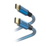 Blaues Hama Ladekabel Reflective USB-C, 1,5 m, mit Nylon-Ummantelung und vergoldeten Steckern.