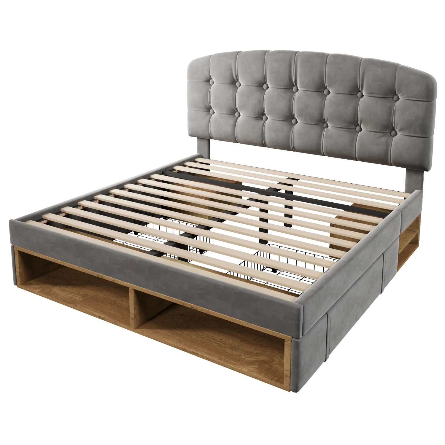 Merax Doppelbett 140x190 cm Polsterbett Samt Grau Stauraum
