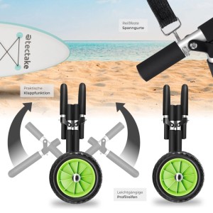 Tectake Surfboard Transportwagen Wavewheel Klappbar Rostfreies Aluminium 1 70 x 42 x 48 50 cm Schwarz Grün