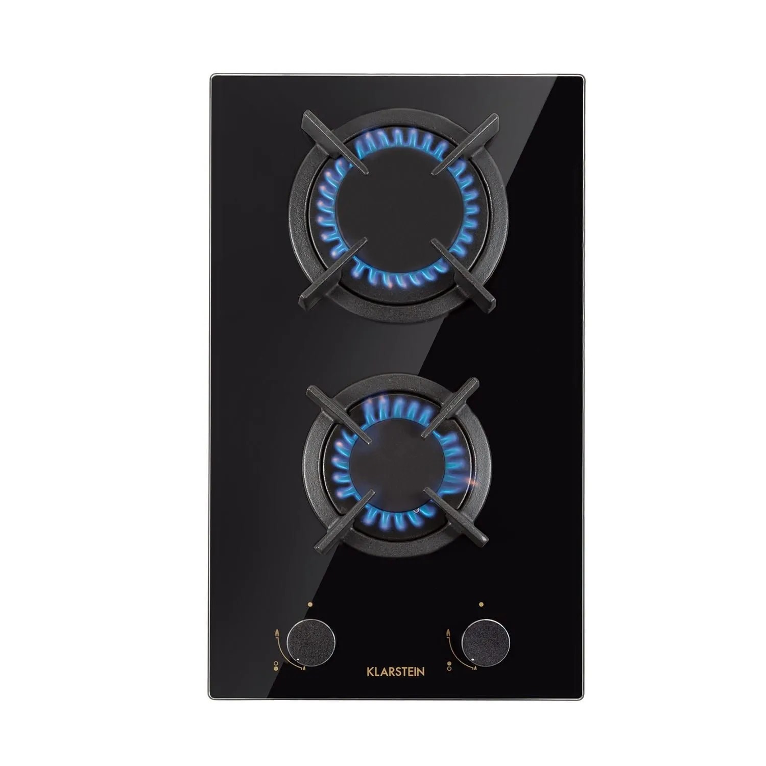 Klarstein Goldflame Domino Gaskochfeld 2-Flammig Messing-Brenner Glaskeramik Schwarz