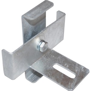 Gabiona Zaunhalter mit Klammer für Gabionen (10x10 cm Maschen), Aluminium, zur Zaunbefestigung.