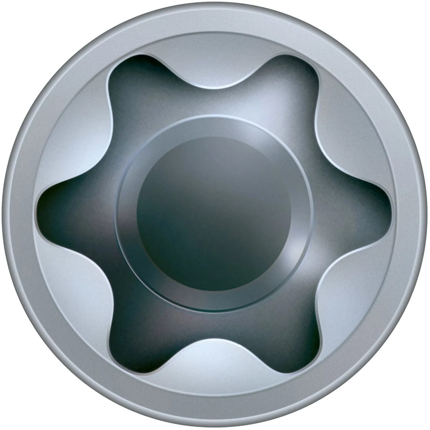 Detailaufnahme des Zylinderkopfs einer Spax Universalschraube mit T-Star plus Antrieb.