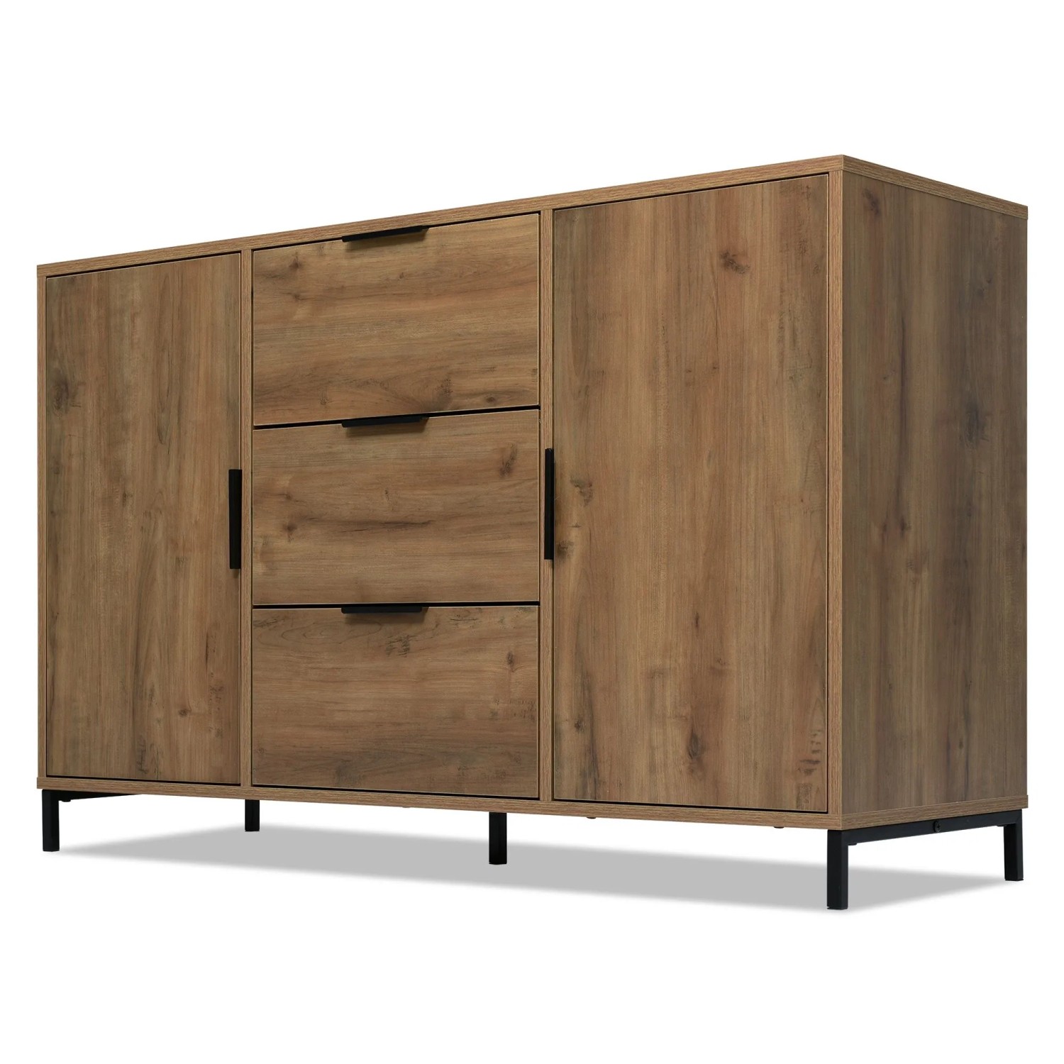 okwish Kommode mit Türen Schubladen Wohnraum 120x40x76cm Natur