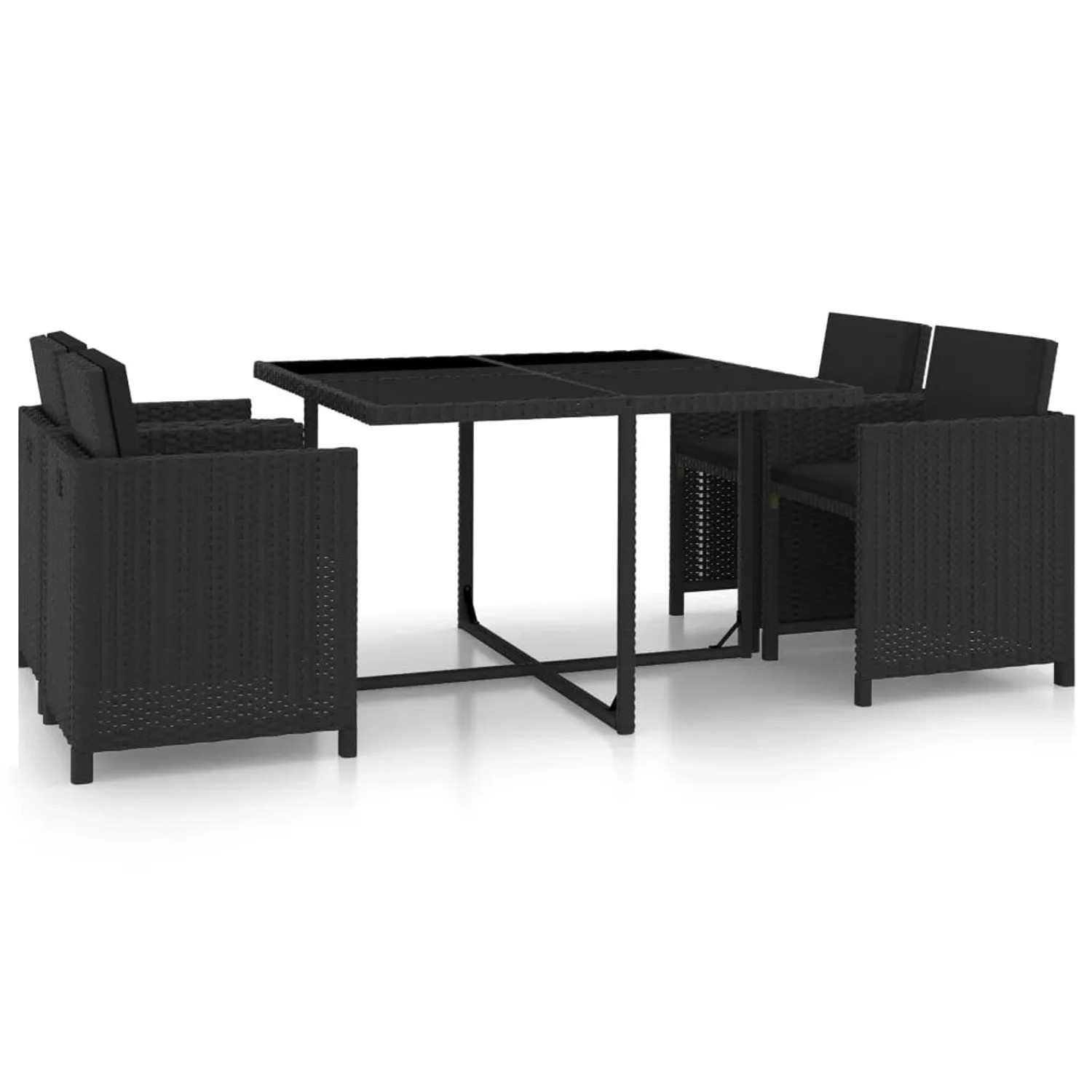 vidaXL 5-tlg Garten-Essgruppe mit Auflagen Poly Rattan Schwarz Modell 10