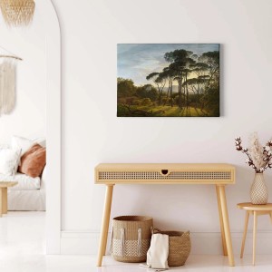 Bricoflor Leinwandbild Wald mit Bäumen in Grün/Hellblau. Wanddeko im Ölgemälde-Stil für Wohnzimmer.