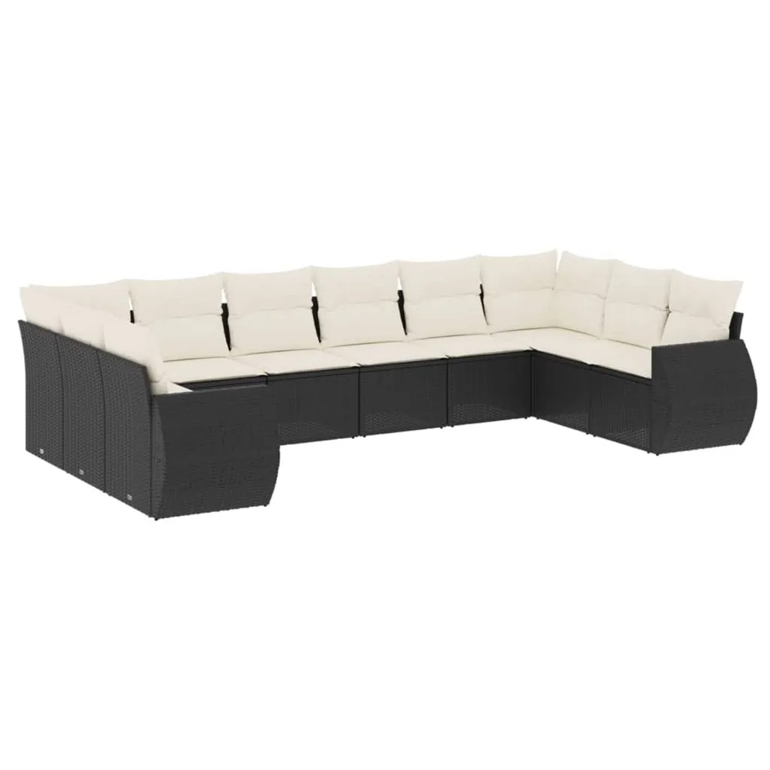 vidaXL 10-Tlg Garten-Sofagarnitur mit Kissen Schwarz Poly Rattan 3221865