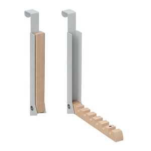 Relaxdays Türgarderobe 2er Set Metall Holz Grau Klappbar 21 cm x 2,5 cm x 18 cm 150 g