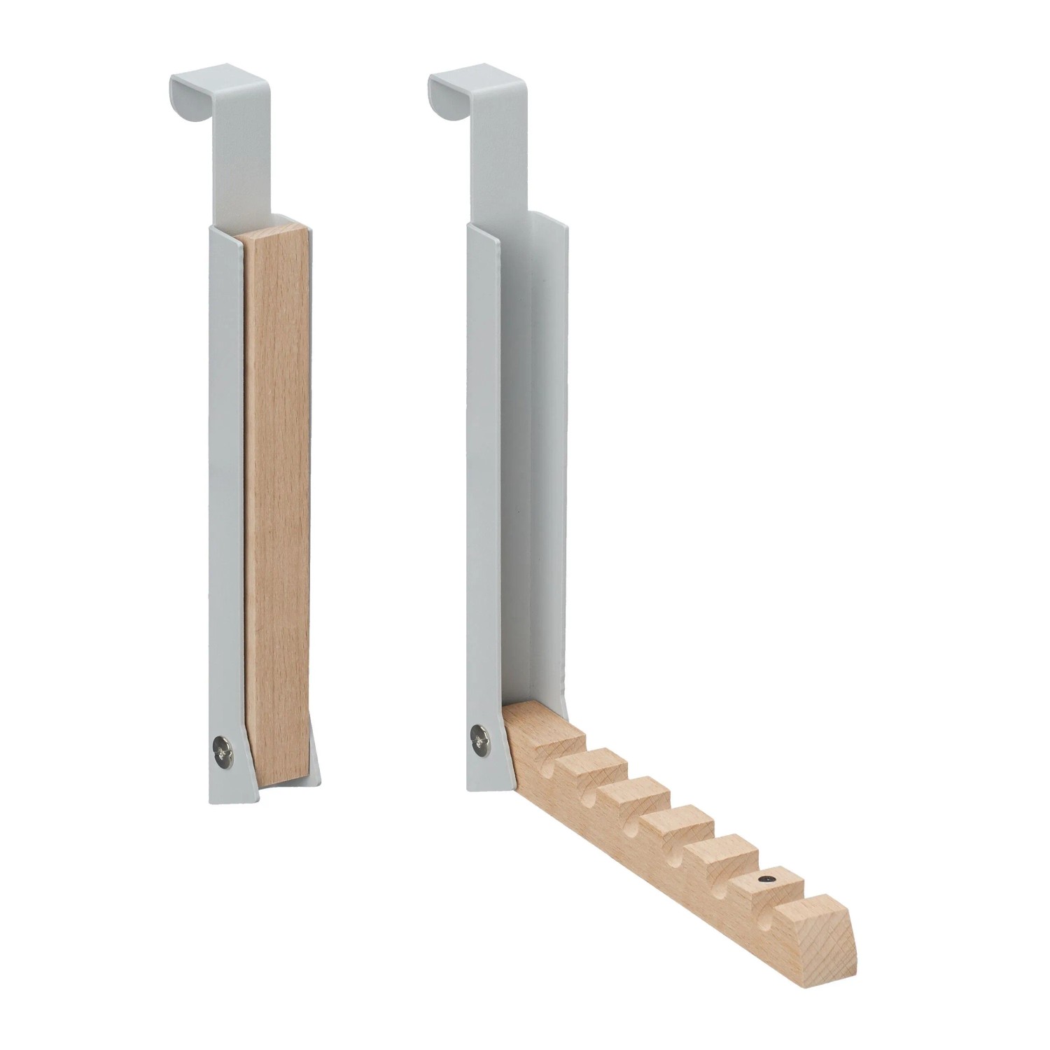 Relaxdays Türgarderobe 2er Set Metall Holz Grau Klappbar 21 cm x 2,5 cm x 18 cm 150 g