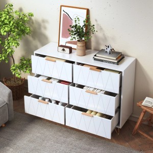 PXloue Kommode Sideboard mit 6 Schubladen–Kommoden für Wohnzimmer und Schlafzimmer Weiß