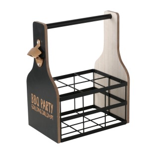 Boltze Flaschenträger Grillhouse für 2 Flaschen, aus MDF und Eisen, mit Flaschenöffner.