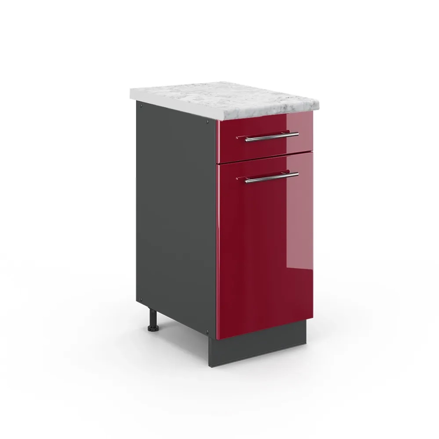 Vicco Küchenunterschrank Fame-Line Bordeaux Hochglanz/Anthrazit 40 cm AP Marmor