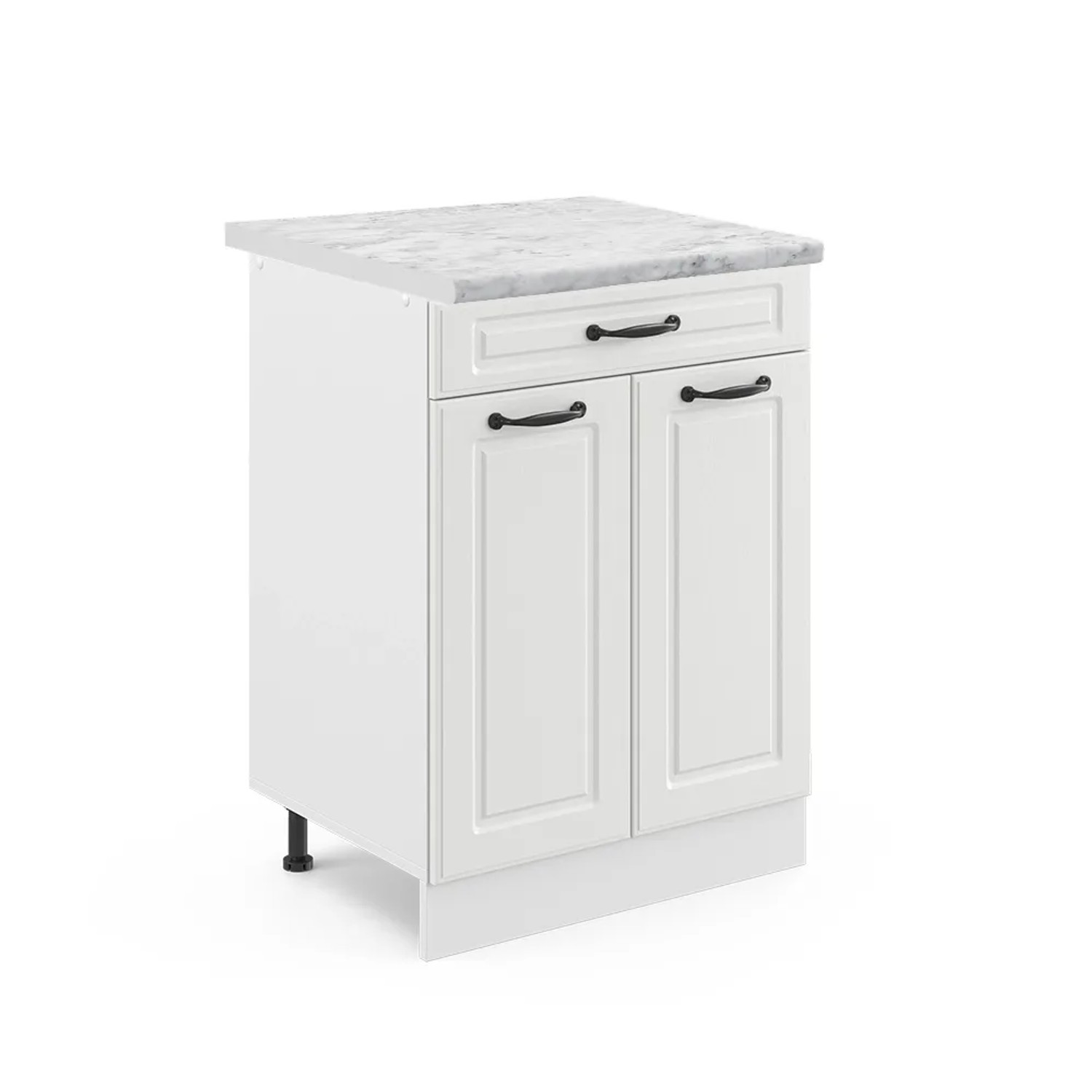 Vicco Küchenunterschrank R-Line Weiß Landhaus/Weiß 60 cm mit Schublade AP Marmor