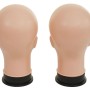 Zwei beige Mannequin-Köpfe (30cm) mit schwarzem Standfuß, von hinten. Ideal für Perücken und Dekoration.