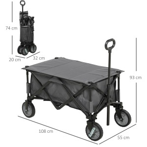 Outsunny Gartenwagen, grau, Stahl/Polyester, 108x55x93cm, faltbar für Transport.