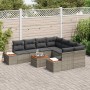 Graues 9-teiliges vidaXL Garten-Sofa-Set aus Poly Rattan mit Kissen.