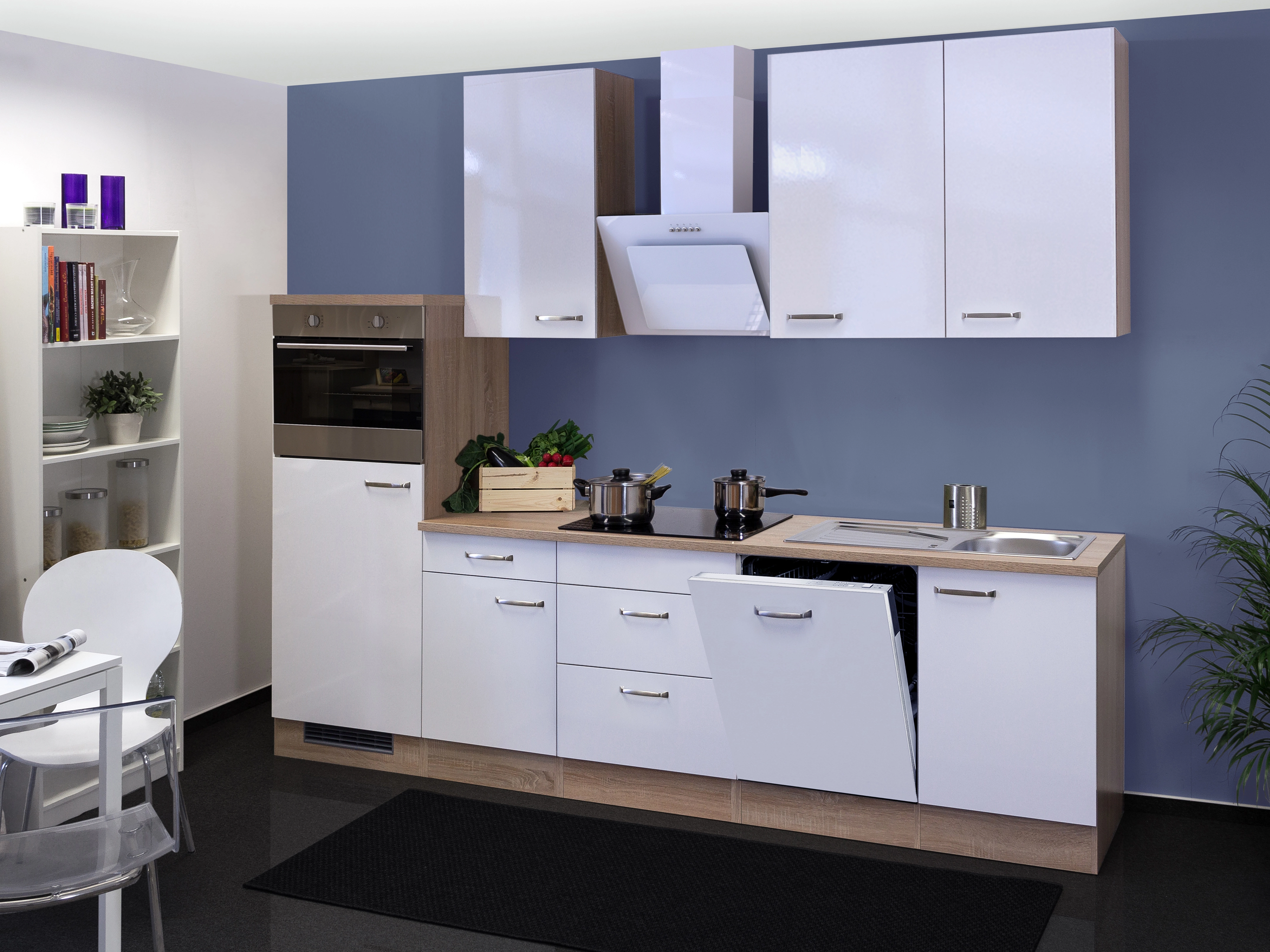 Flex-Well Exclusiv Küchenzeile Valero 280 cm bei Eiche kaufen Hochglanz OBI Weiß-Sonoma NB