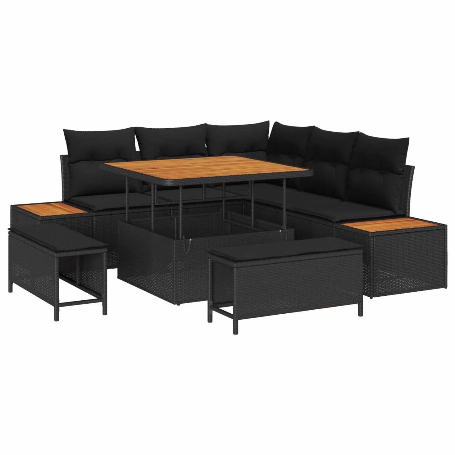 vidaXL Gartensofa-Set mit Kissen 8 Stk Schwarz Poly Rattan 3364854