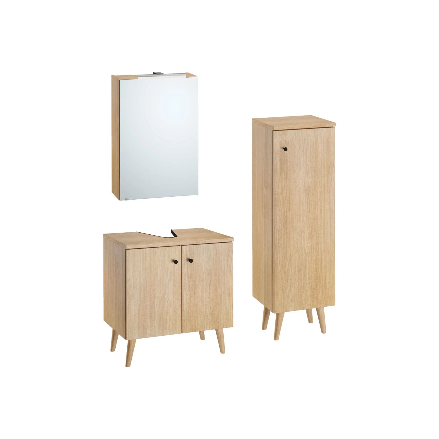 Erst-Holz Badmöbel Eiche-Dekor Spiegelschrank Waschtisch Badschrank mit Füßen Set mit Füße