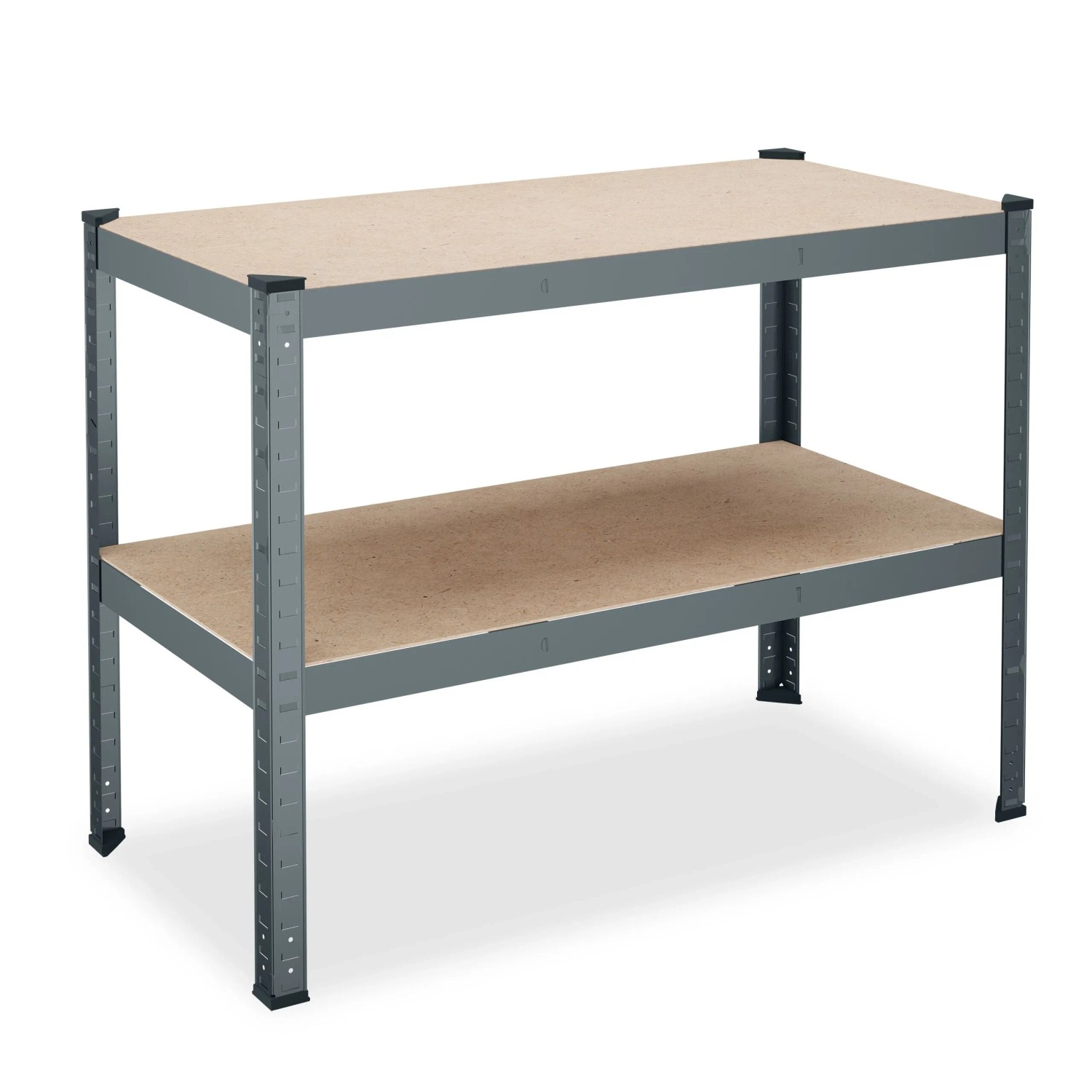 Relaxdays Werkbank Stahl MDF Anthrazit Natur 2 Ebenen 90 cm x 120 cm x 60 cm