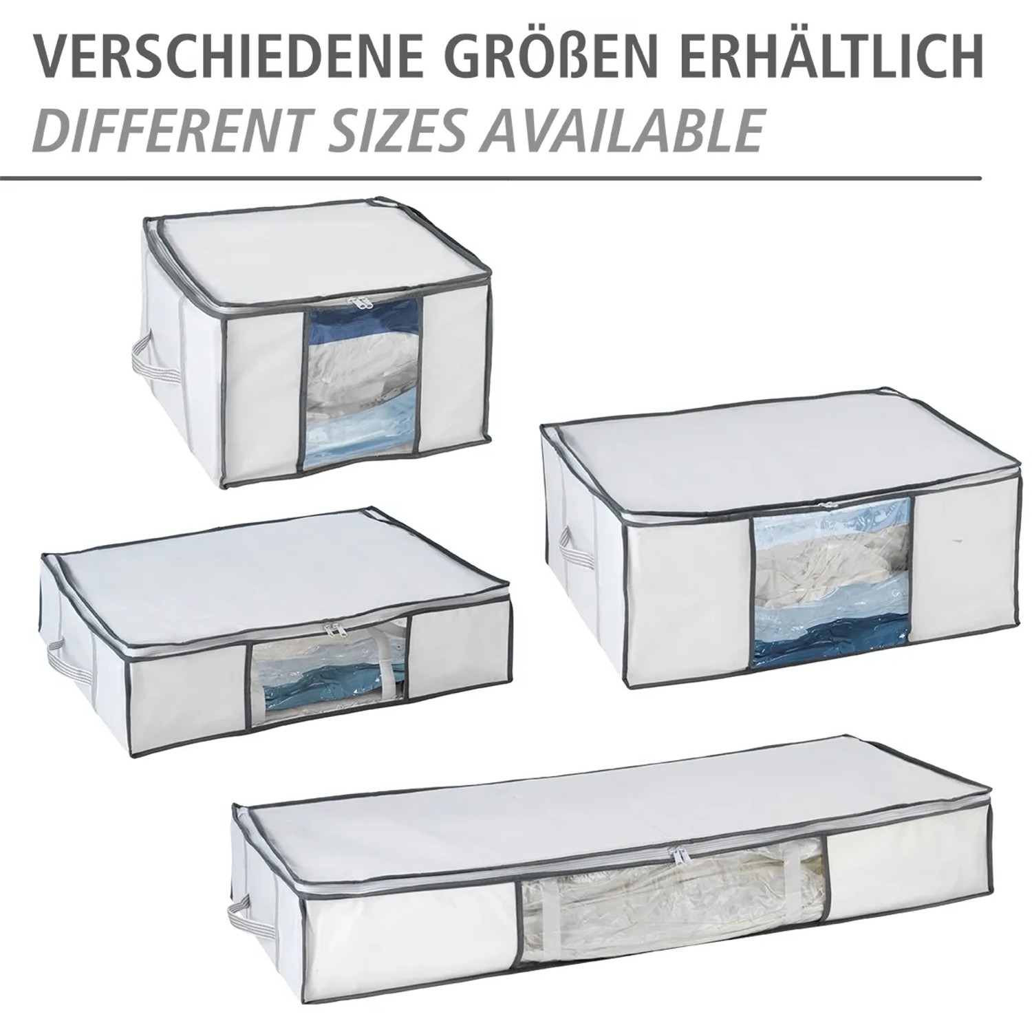 Wenko Vakuum Soft Box L, weiße Textilboxen in verschiedenen Größen für platzsparende Aufbewahrung.