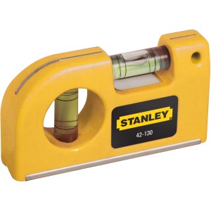 Gelbe Stanley Taschen-Wasserwaage 0-42-130 mit Magnet und zwei Libellen.