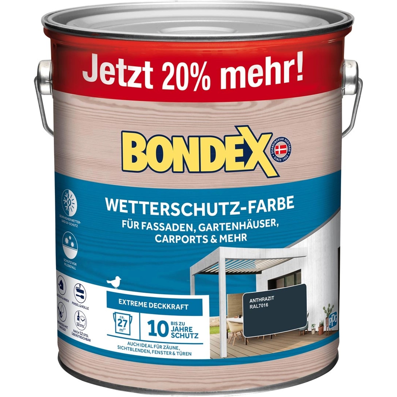 Bondex Wetterschutz-Farbe RAL 7016 Anthrazitgrau - 3 l reicht für ca. 27 m²