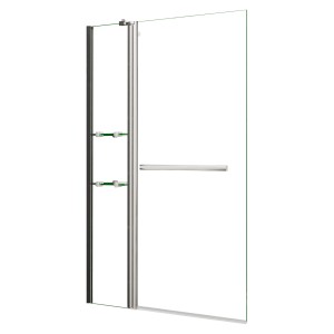 AICA Badewanneaufsatz 100x140cm mit Wandhalterung, Duschwand mit Glasregal, 180° drehbar.