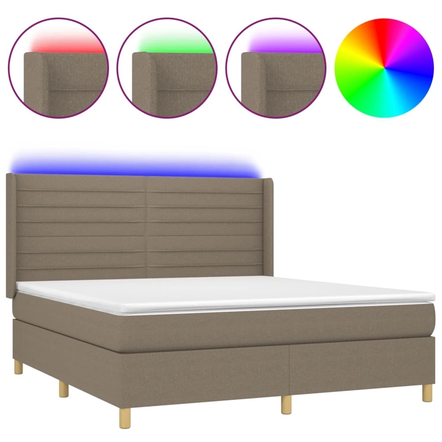 vidaXL Boxspringbett mit Matratze & LED Taupe 180x200 cm Stoff 3138977 günstig online kaufen