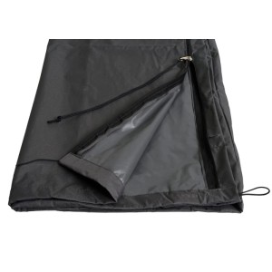 Anthrazitfarbene Proregal Schutzhülle für Ampelschirm, gefaltet, mit Reißverschluss und Kordelzug. Wetterfeste Polyester-Abdeckhaube.