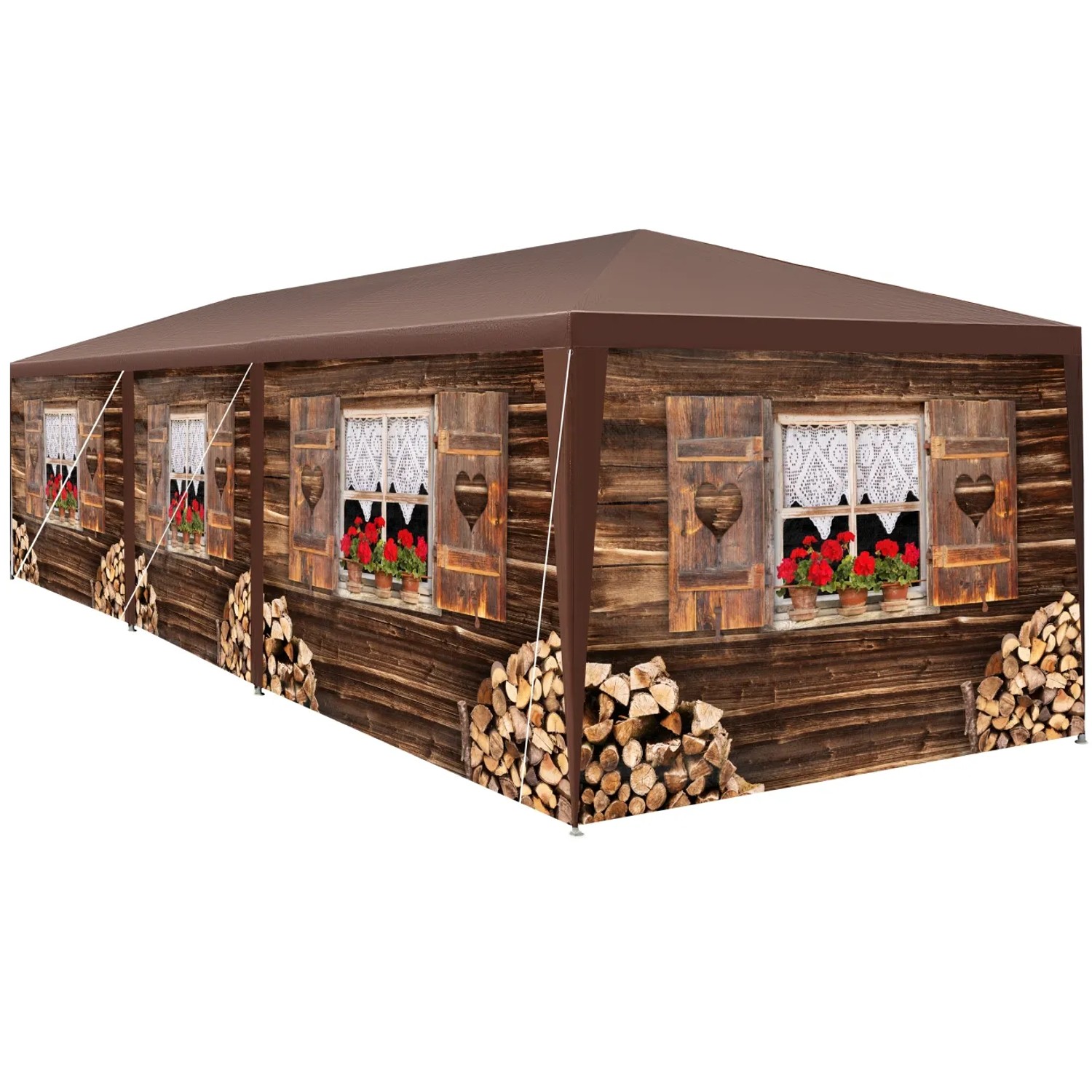 Tectake Pavillon Almchalet In 2 Größen  Im Steckystem Abnehmbare Seitenteile  900 x 300 x 250 cm Braun