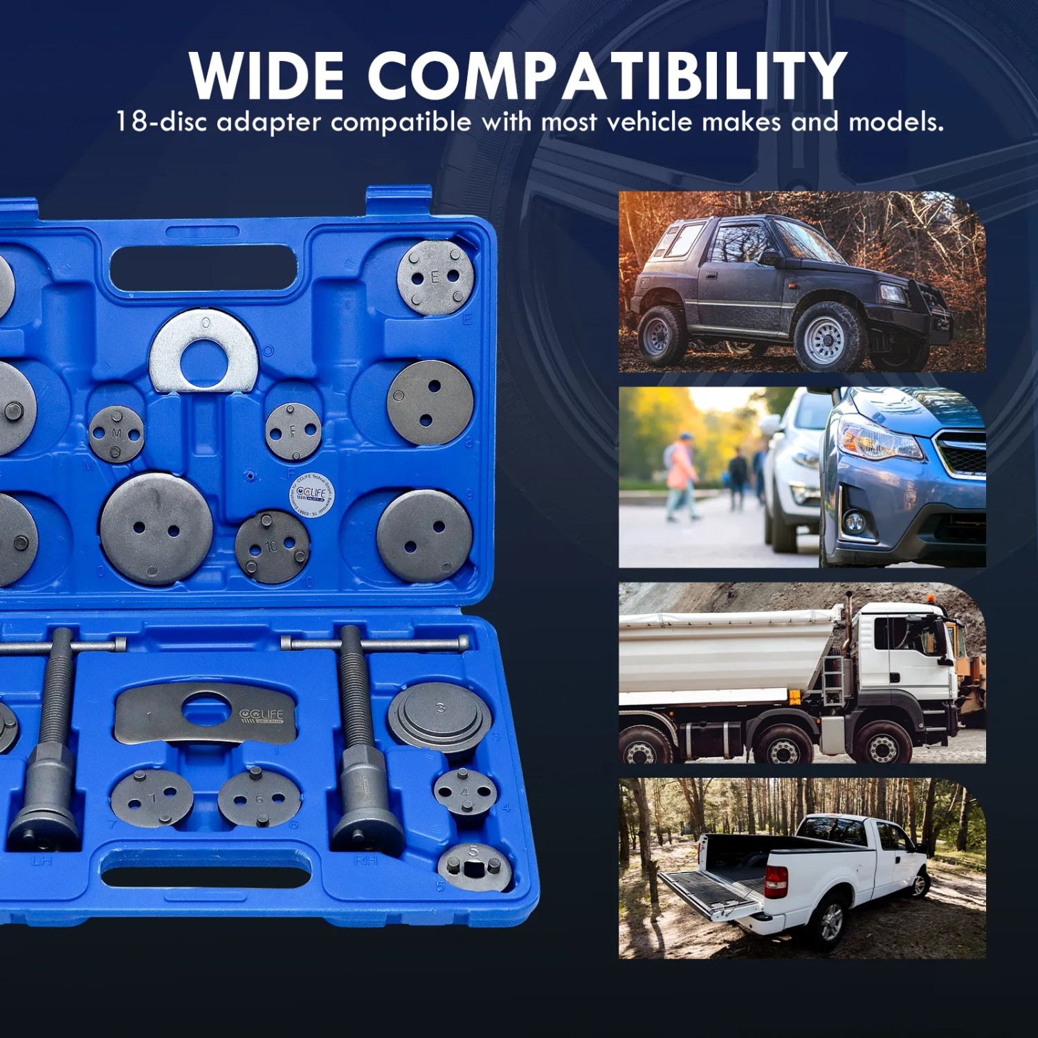 CCLIFE Bremskolbenrücksteller Set (22-teilig) im blauen Koffer für VW, Audi, Ford, Opel.