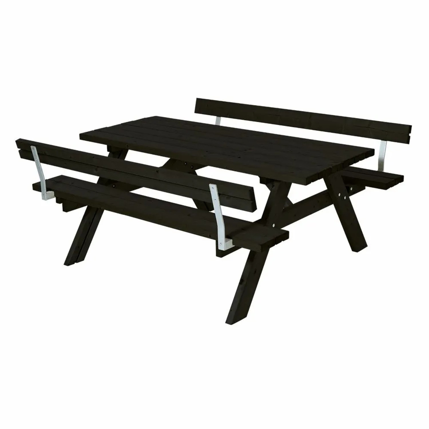 PLUS Gartenmöbel Sitzgruppe 177 cm Klappbar Schwarz mit 2 Rückenlehnen Holz