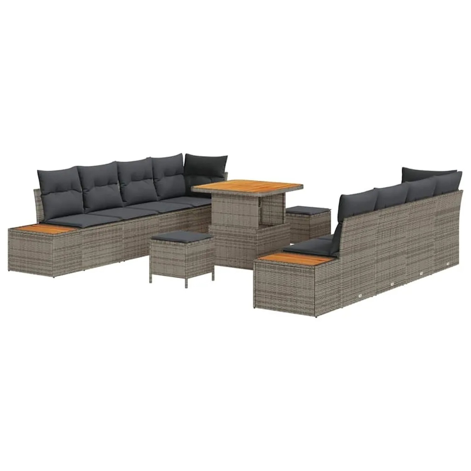 vidaXL Gartensofa-set mit Kissen mit Speicher 11-Tlg Grau Poly-Rattan 33648 günstig online kaufen