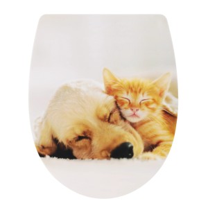 WC-Sitz mit Motiv Dream Team: Schlafender Hund und Katze. WC-Sitz mit Absenkautomatik.