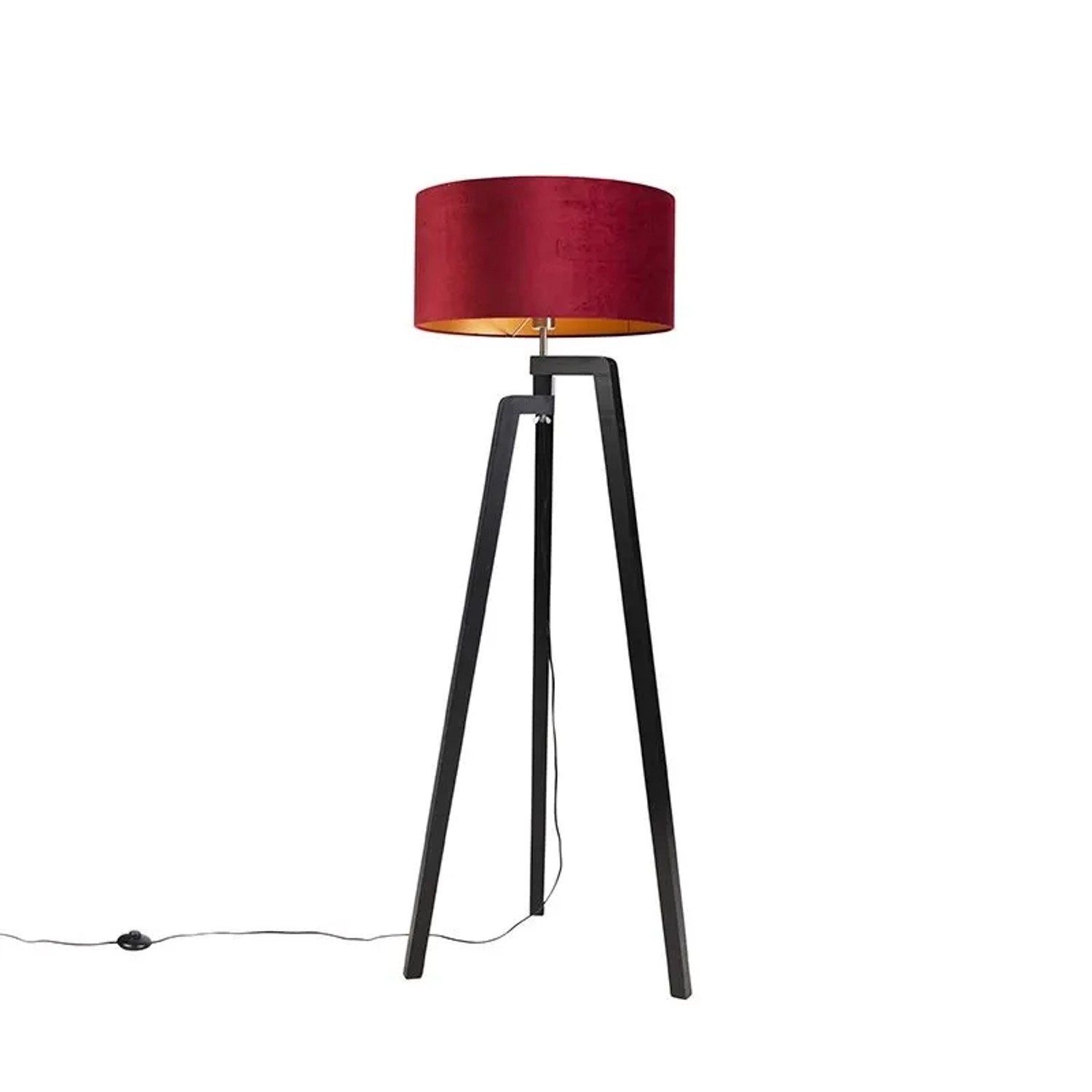 QAZQA Stehlampe Stativ Schwarz mit Rotem Schirm und Gold 50 cm Puros