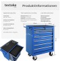 Blauer Tectake Werkzeugwagen mit 7 Schubladen, Antirutschmatten und Rollen. Werkstattwagen für Werkzeug.